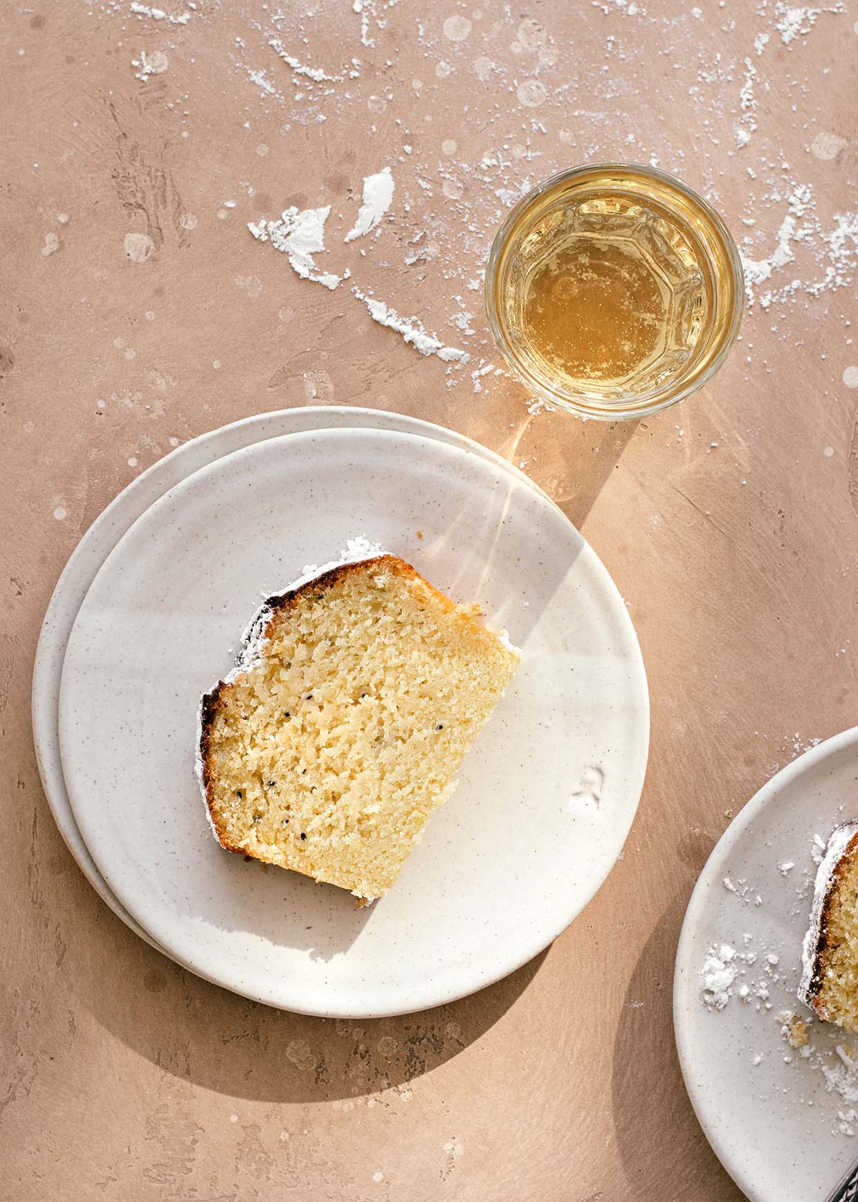 a serving of loaf cake with wine 