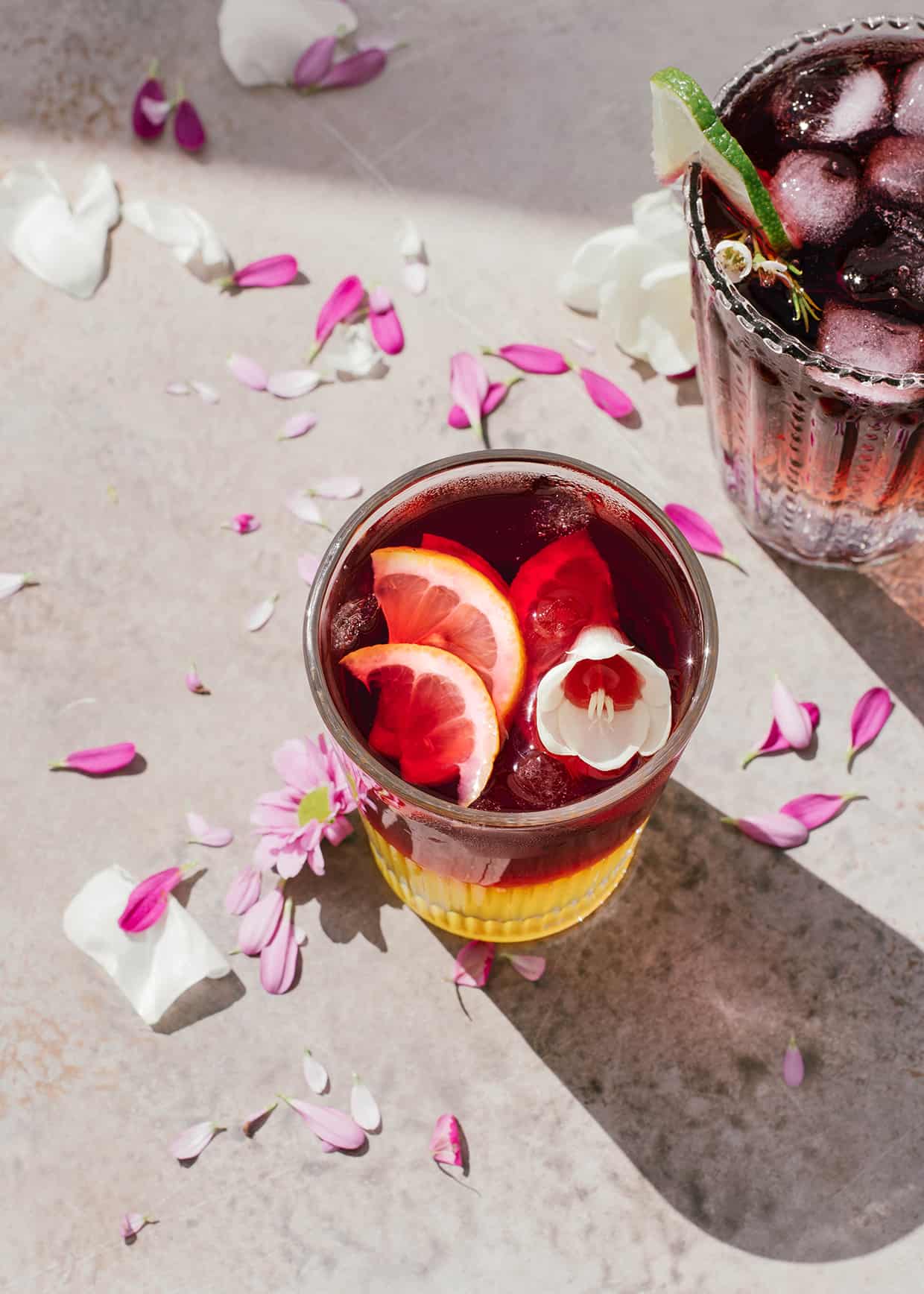 red wine spritzer with orange soda served in glass