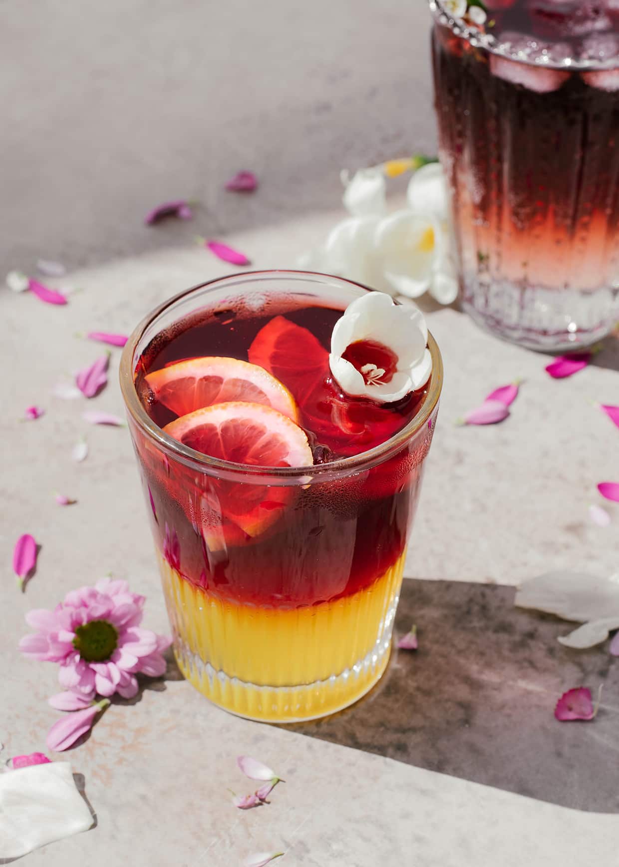 bright yellow and red cocktail with Fanta and red wine