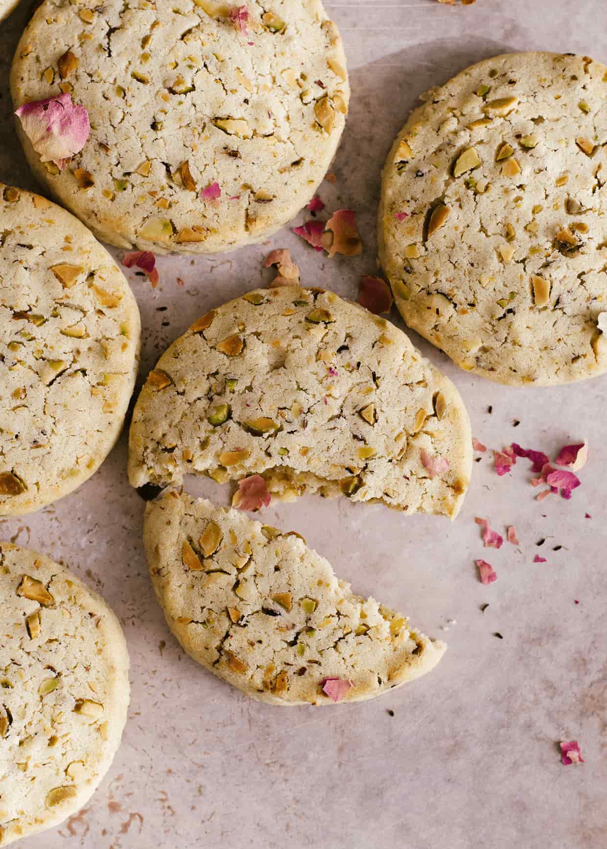 pistachio cookie broken in two parts