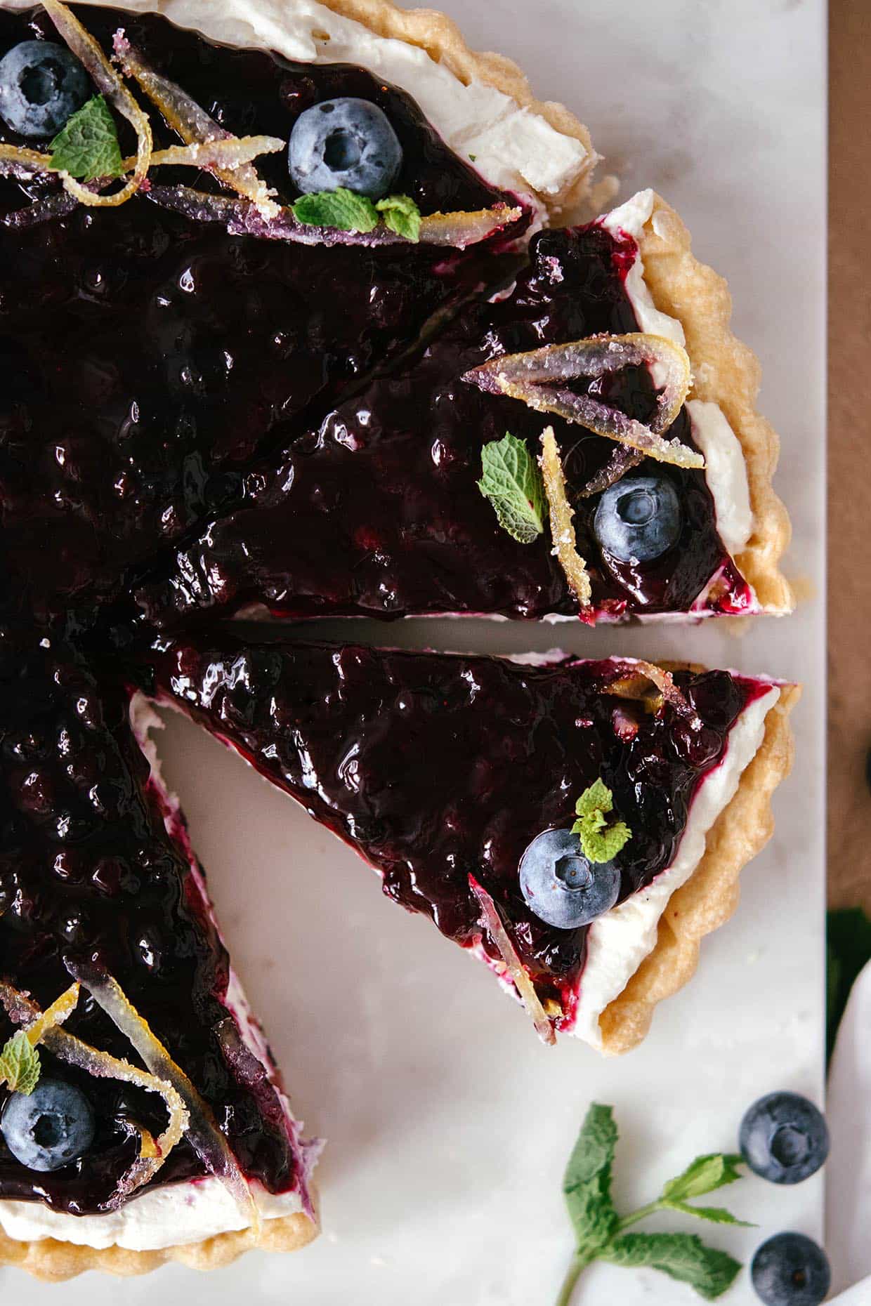 blueberry mascarpone cream pie (tart) slices