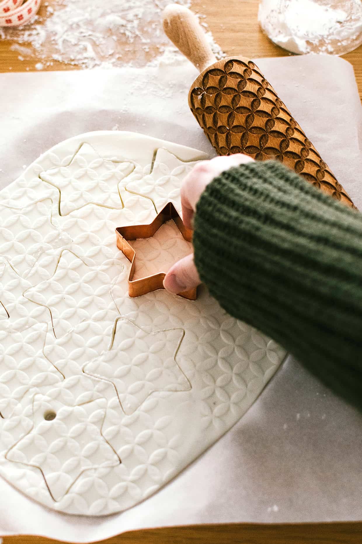 cutting shapes with cookie cutter