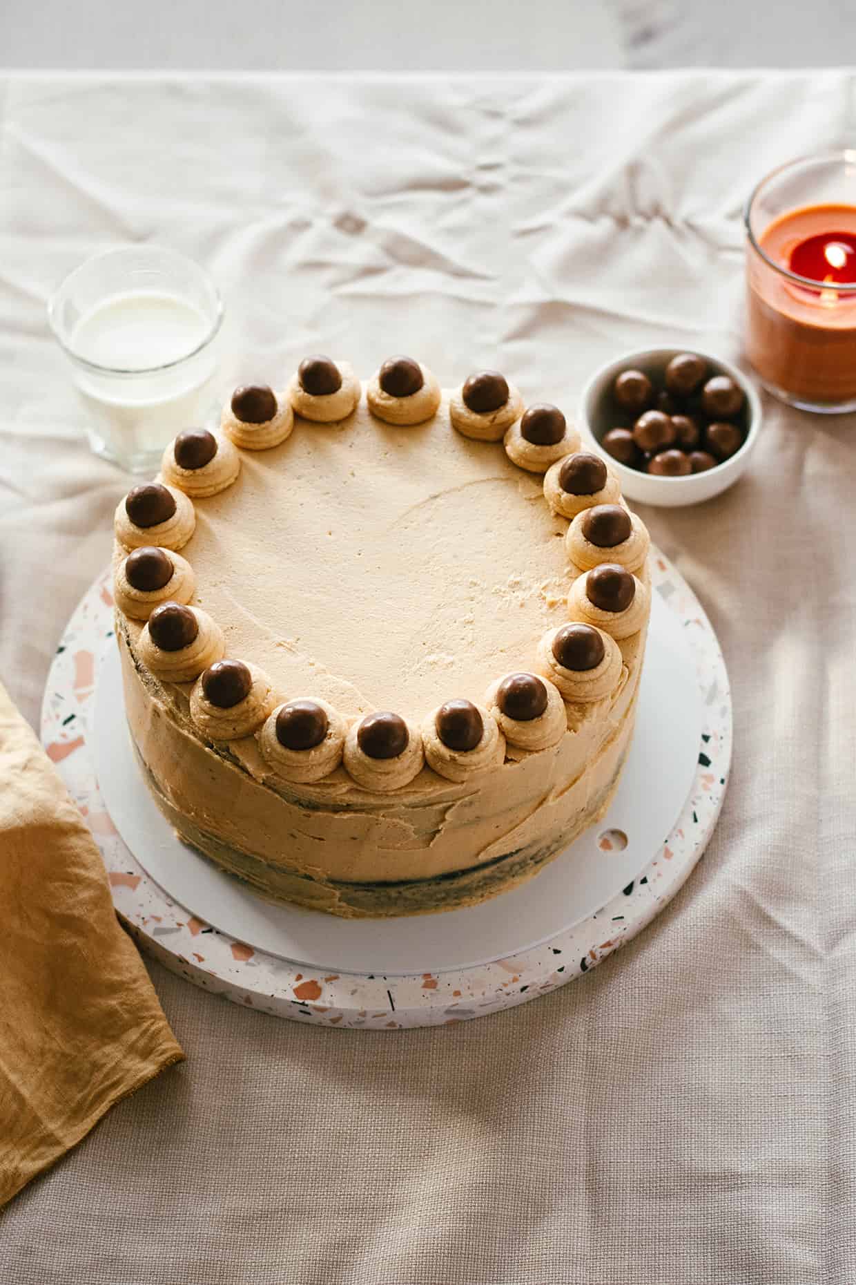 Chocolate layer cake with peanut butter frosting