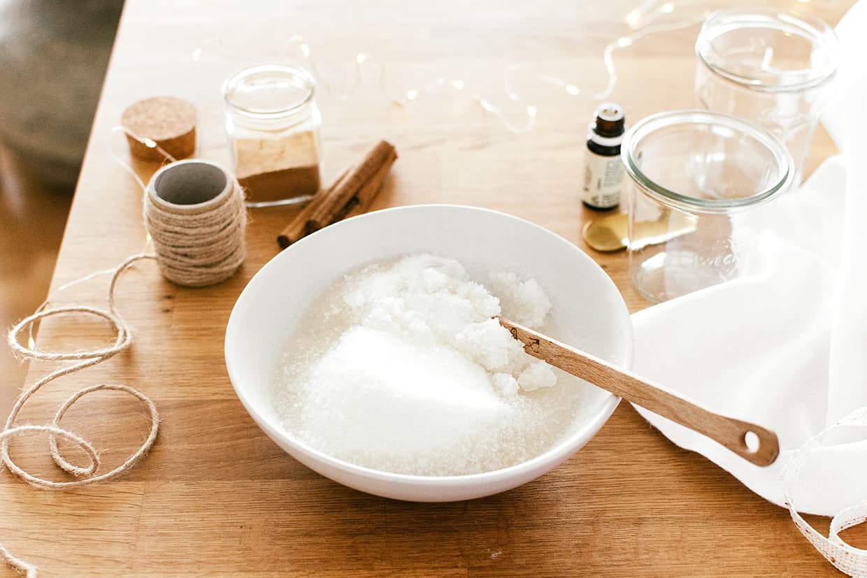 sugar and coconut oil in a bowl