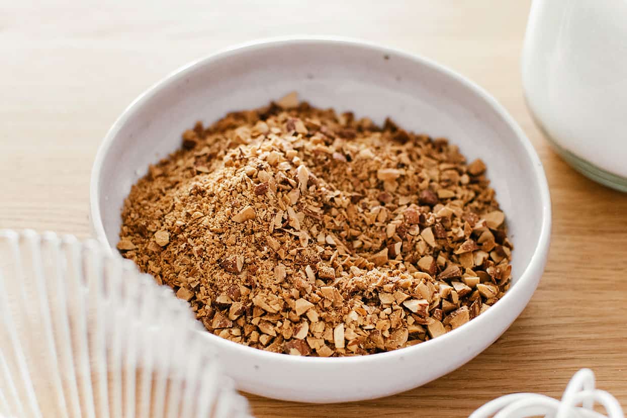 close view of toasted chopped almonds