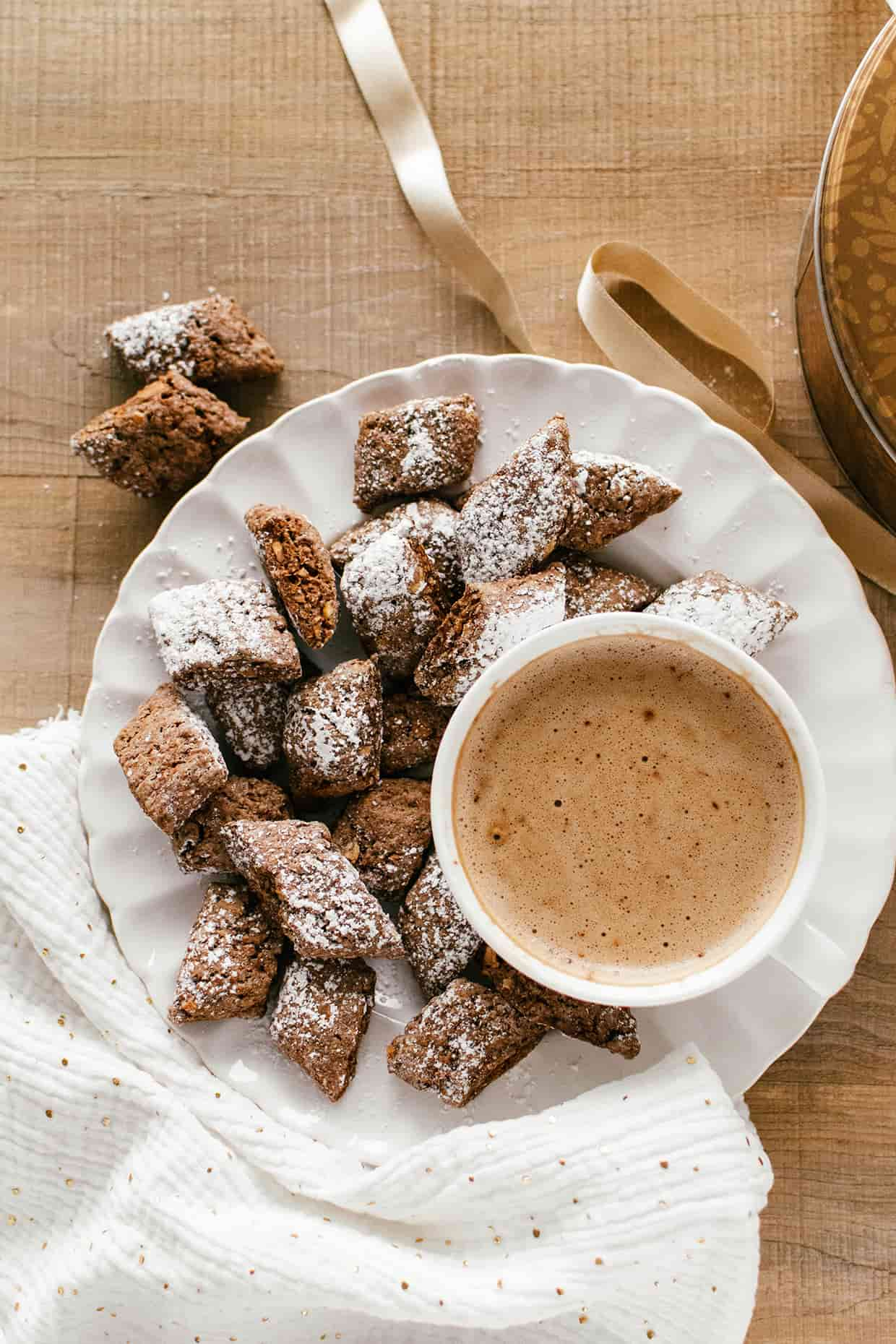 Italian Christmas cookies with hot cocoa in a mug