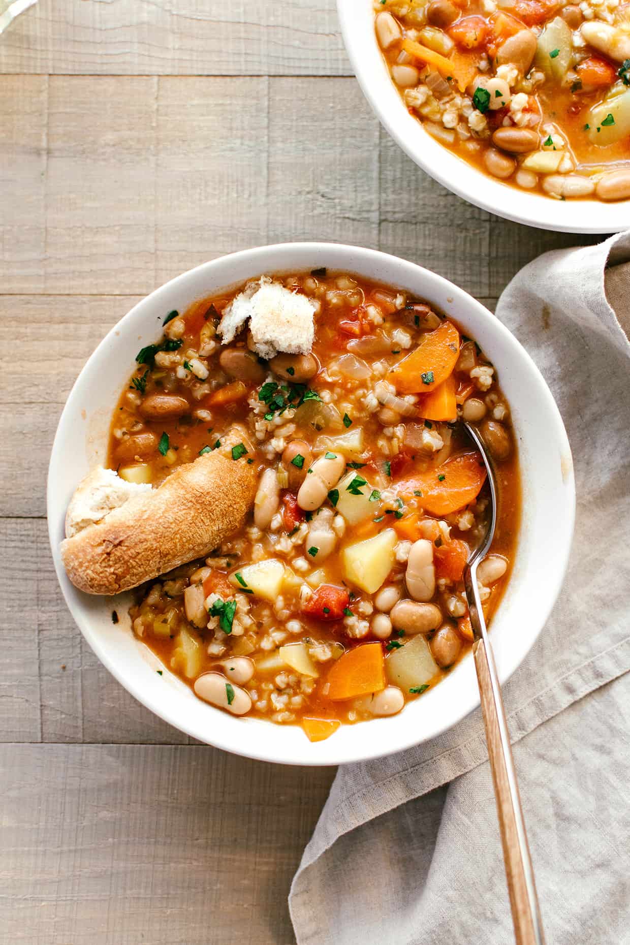hearty vegetarian barley soup with fresh bread