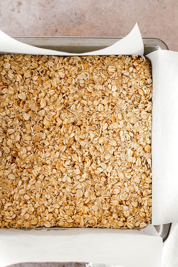 granola bars baked in the pan 