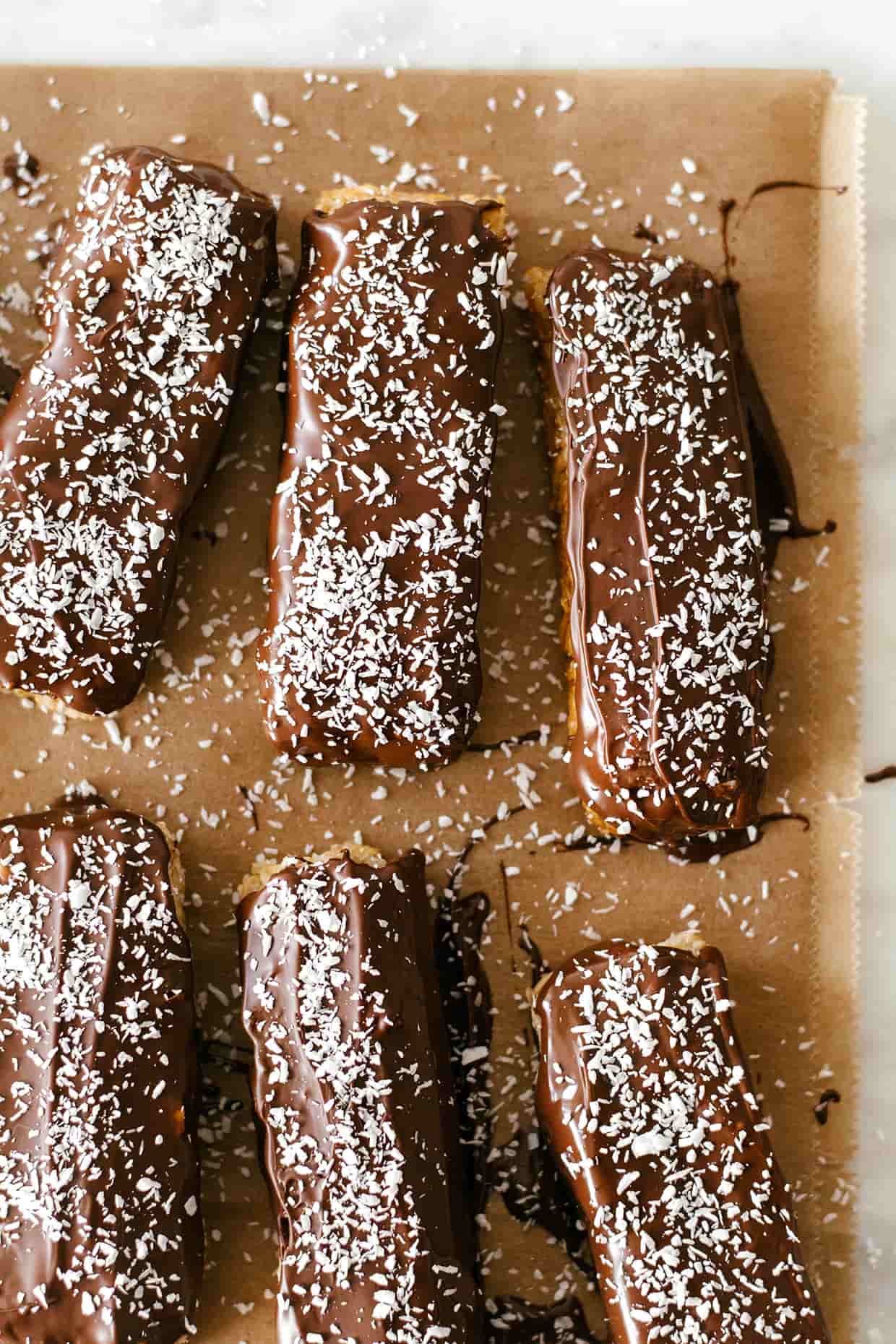 chocolate bars with shredded coconut