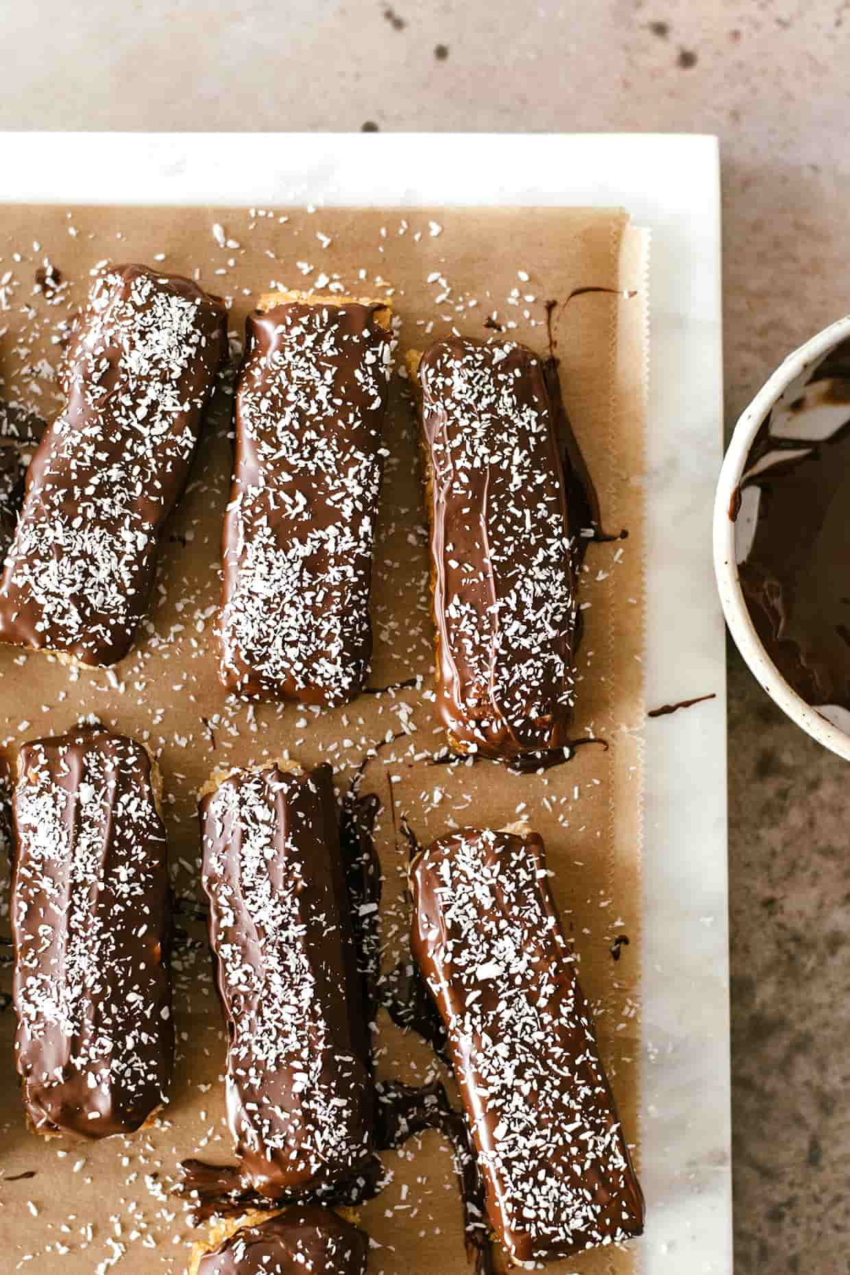 chocolate dipped coconut peanut granola bars