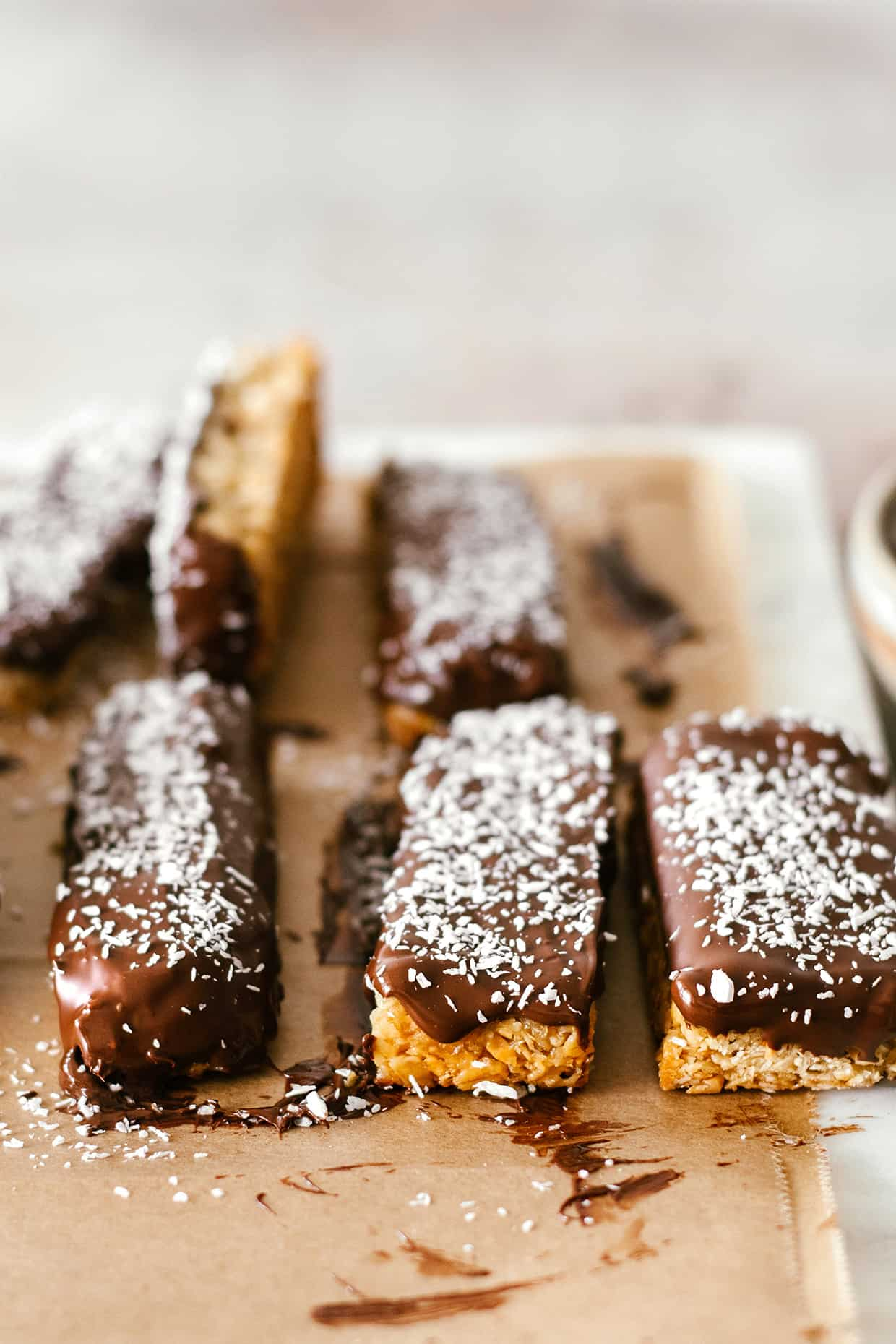 chocolate dipped coconut peanut granola bars