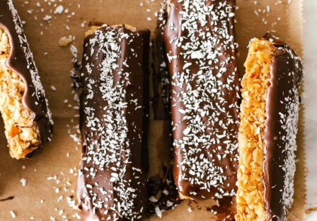 chocolate dipped coconut peanut granola bars