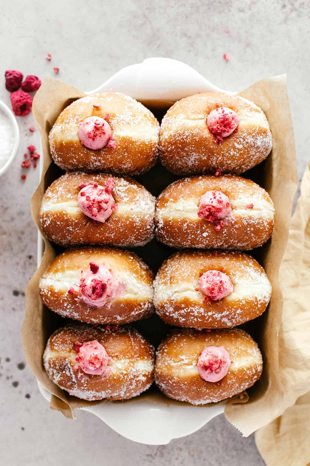 raspberry cheesecake brioche doughnuts