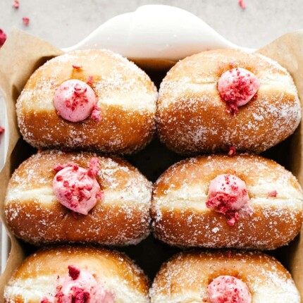raspberry cheesecake brioche doughnuts