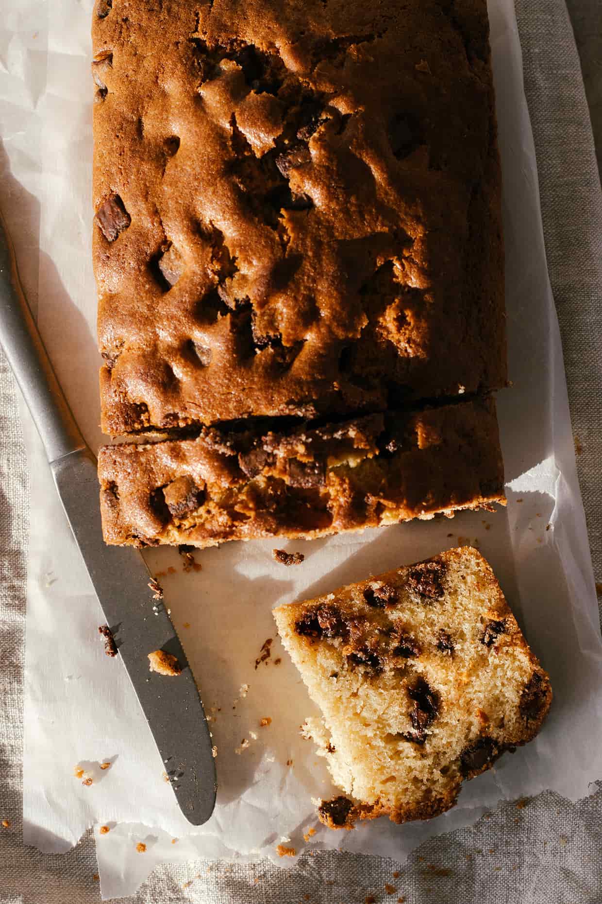 sliced chocolate chip loaf cake