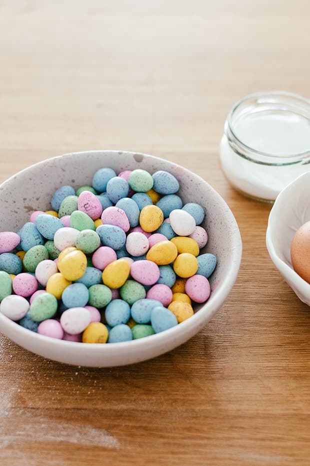 mini easter eggs in a bowl