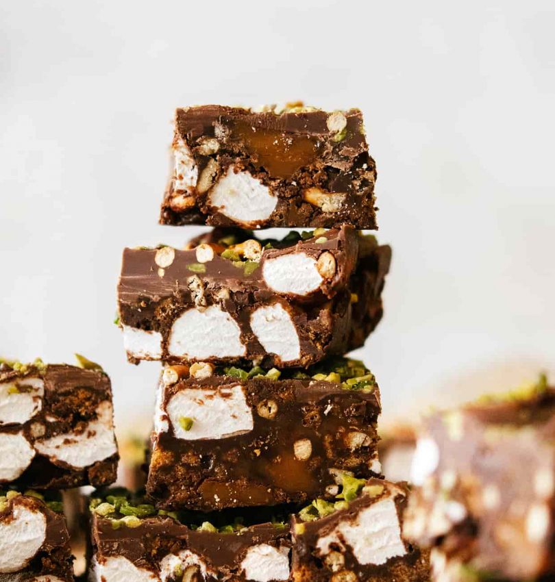 a stack of rocky road bars