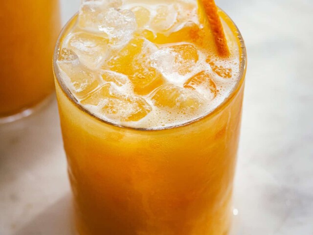 orange juice drink served over ice