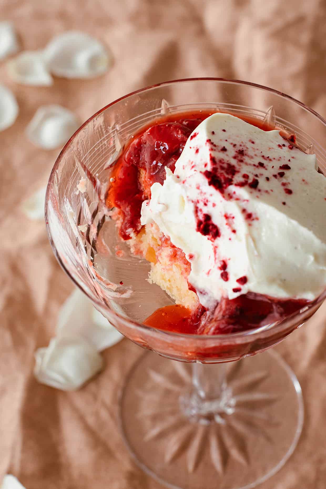 half eaten strawberry mascarpone dessert