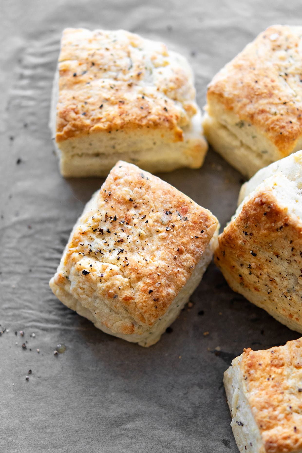 top view of fresh baked pepper parmesan biscuits
