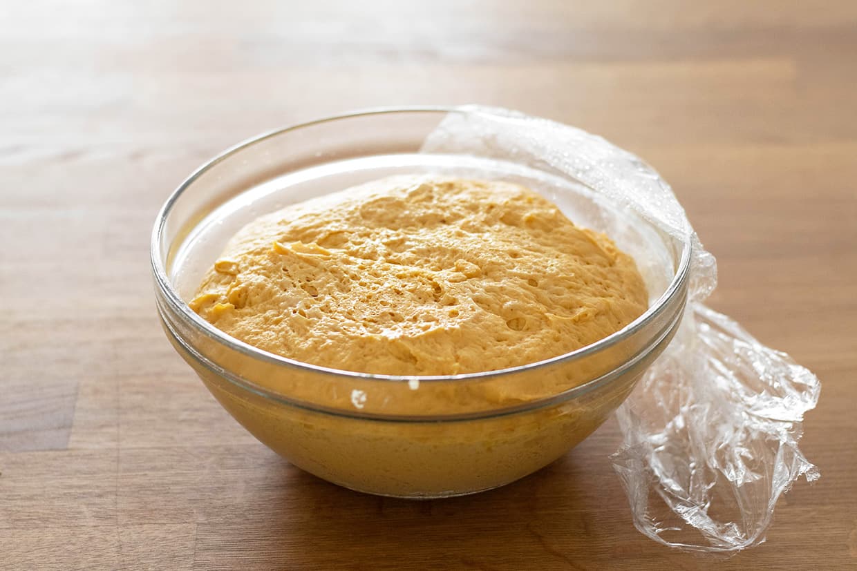 proofed pumpkin brioche dough