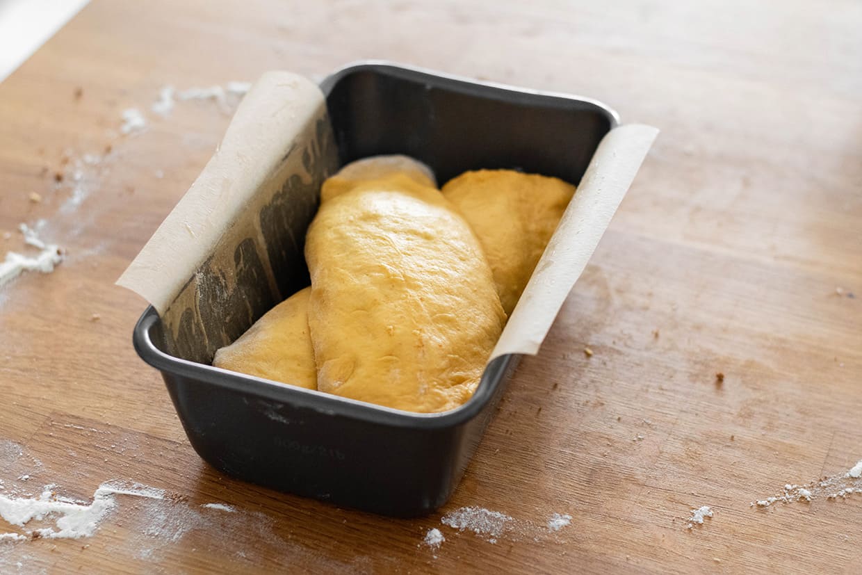 brioche bread in loaf pan