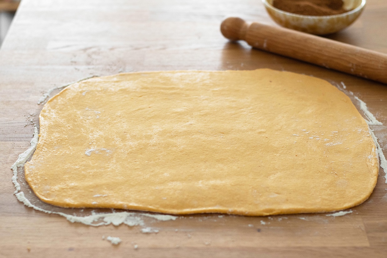 rolled out brioche bread dough