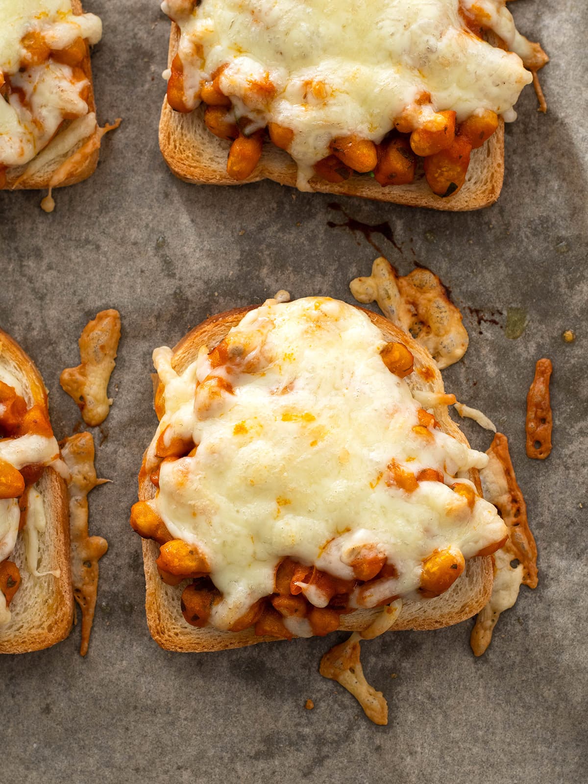 baked toast with beans and melted cheese
