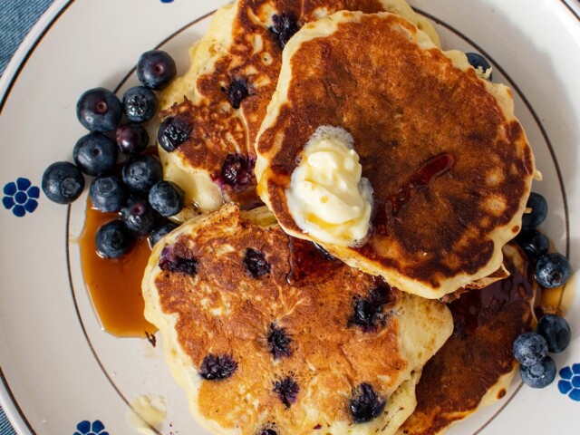 rich blueberry granola pancakes