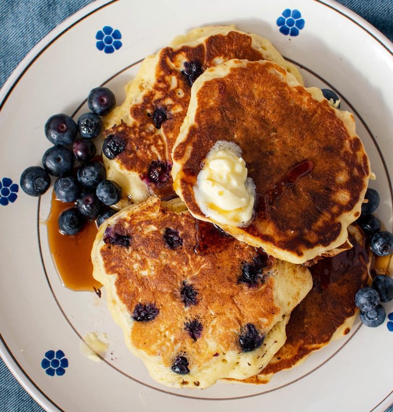 rich blueberry granola pancakes