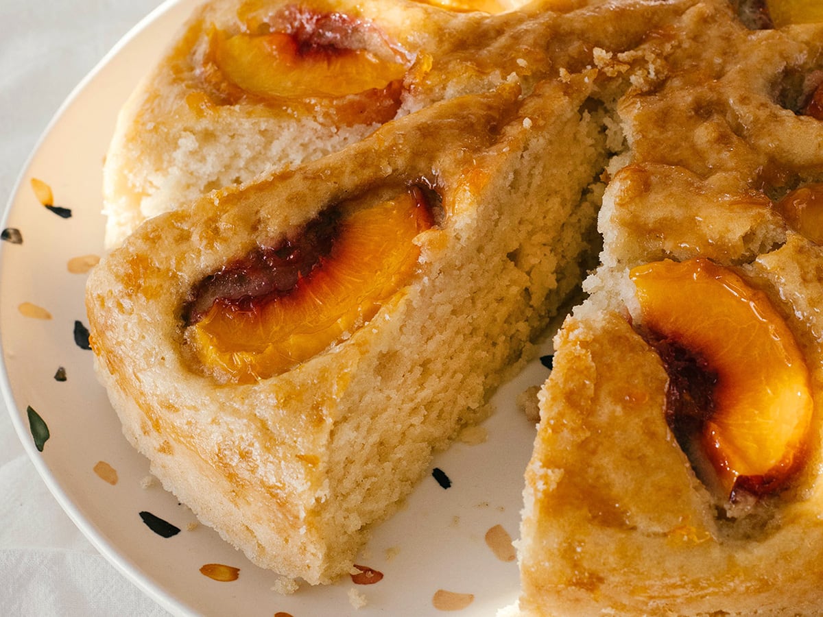 slice of peach cake