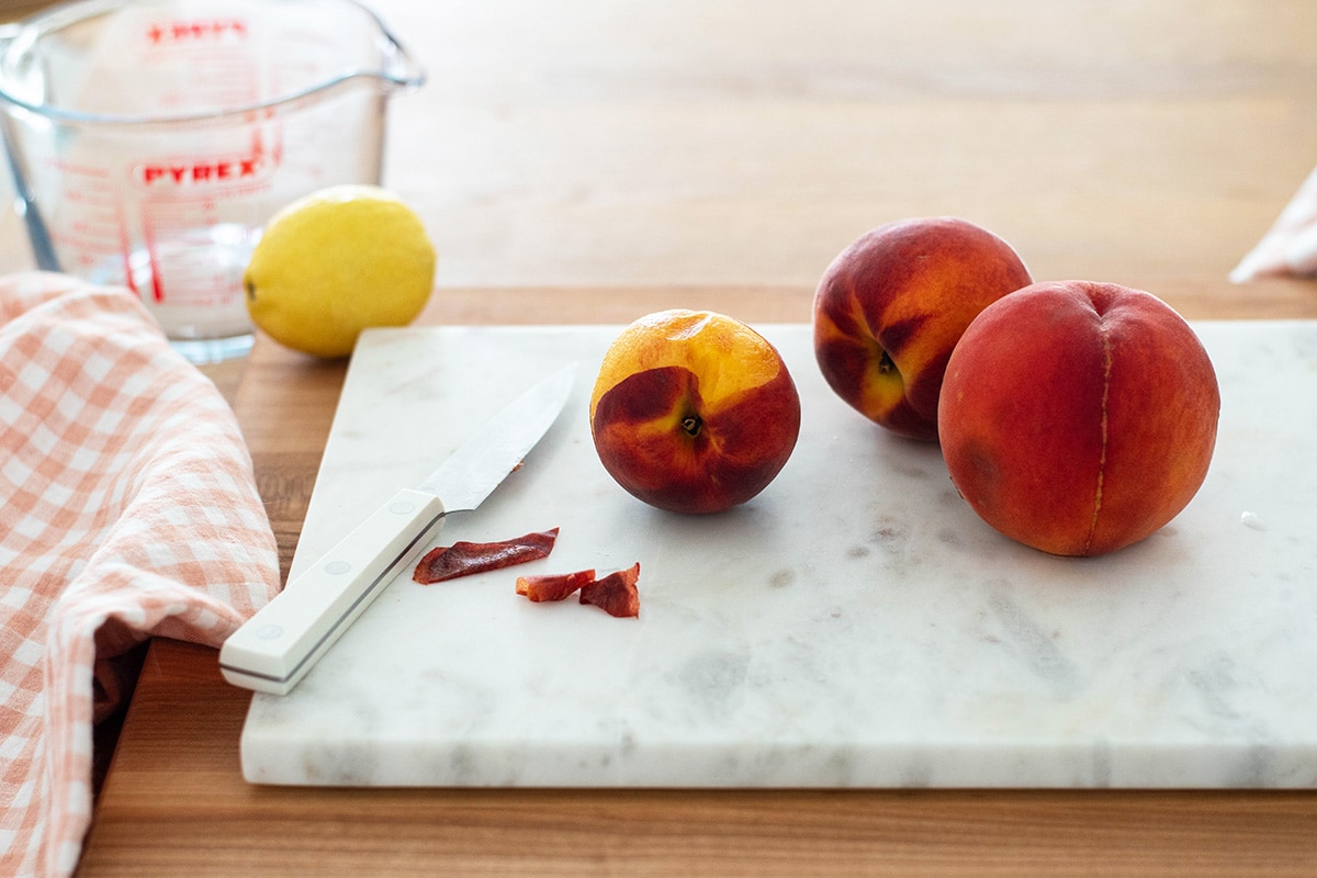 peaches on a marble board