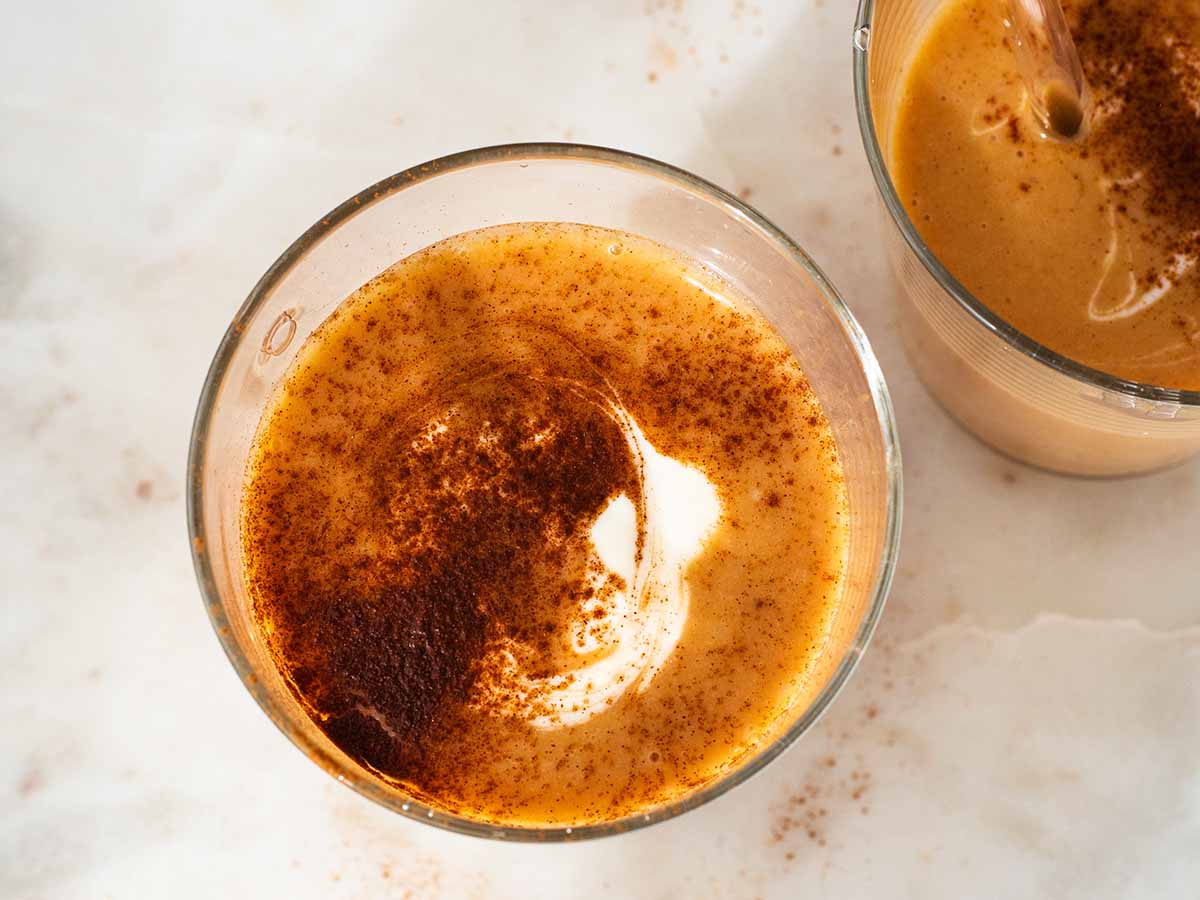 orange sweet potato smoothie with cinnamon and yogurt