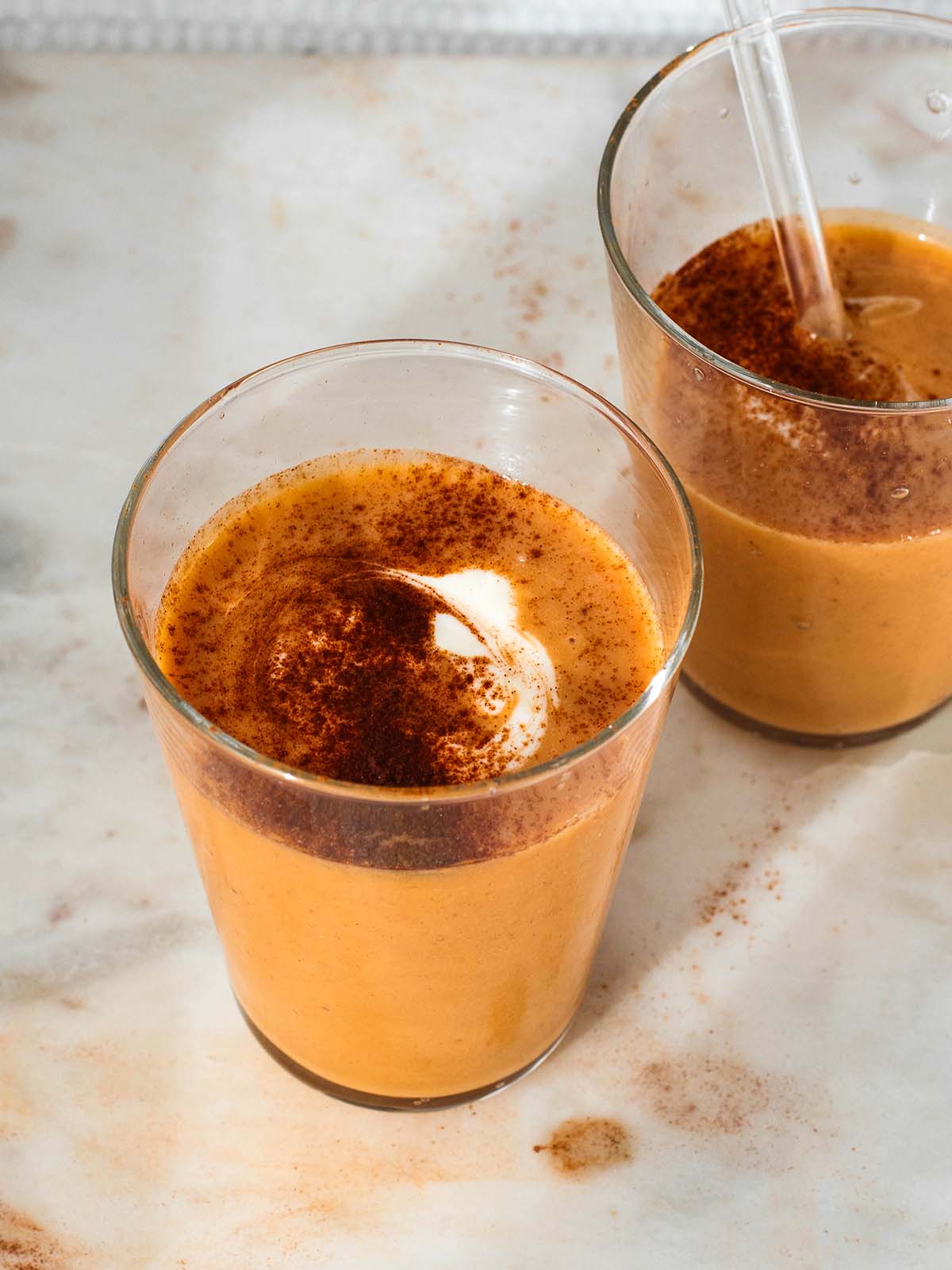 Sweet potato cinnamon smoothies in glasses