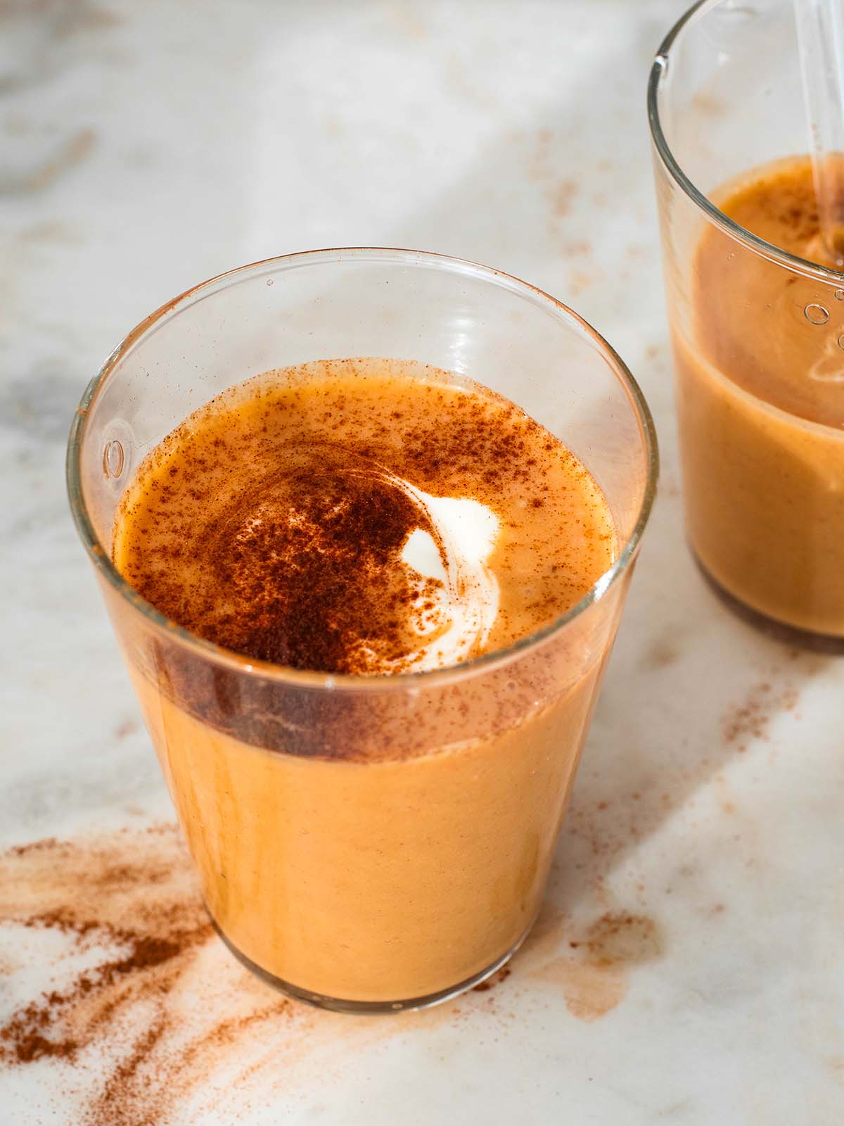 Sweet potato smoothie with cinnamon in a glass
