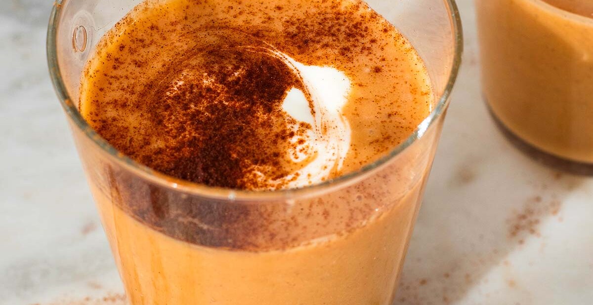 amazing sweet potato smoothie with banana, cinnamon and vegan yogurt