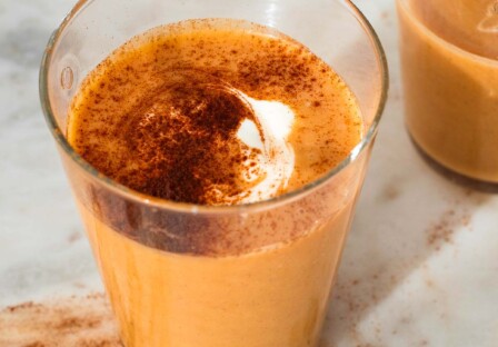 amazing sweet potato smoothie with banana, cinnamon and vegan yogurt