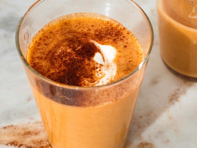 amazing sweet potato smoothie with banana, cinnamon and vegan yogurt