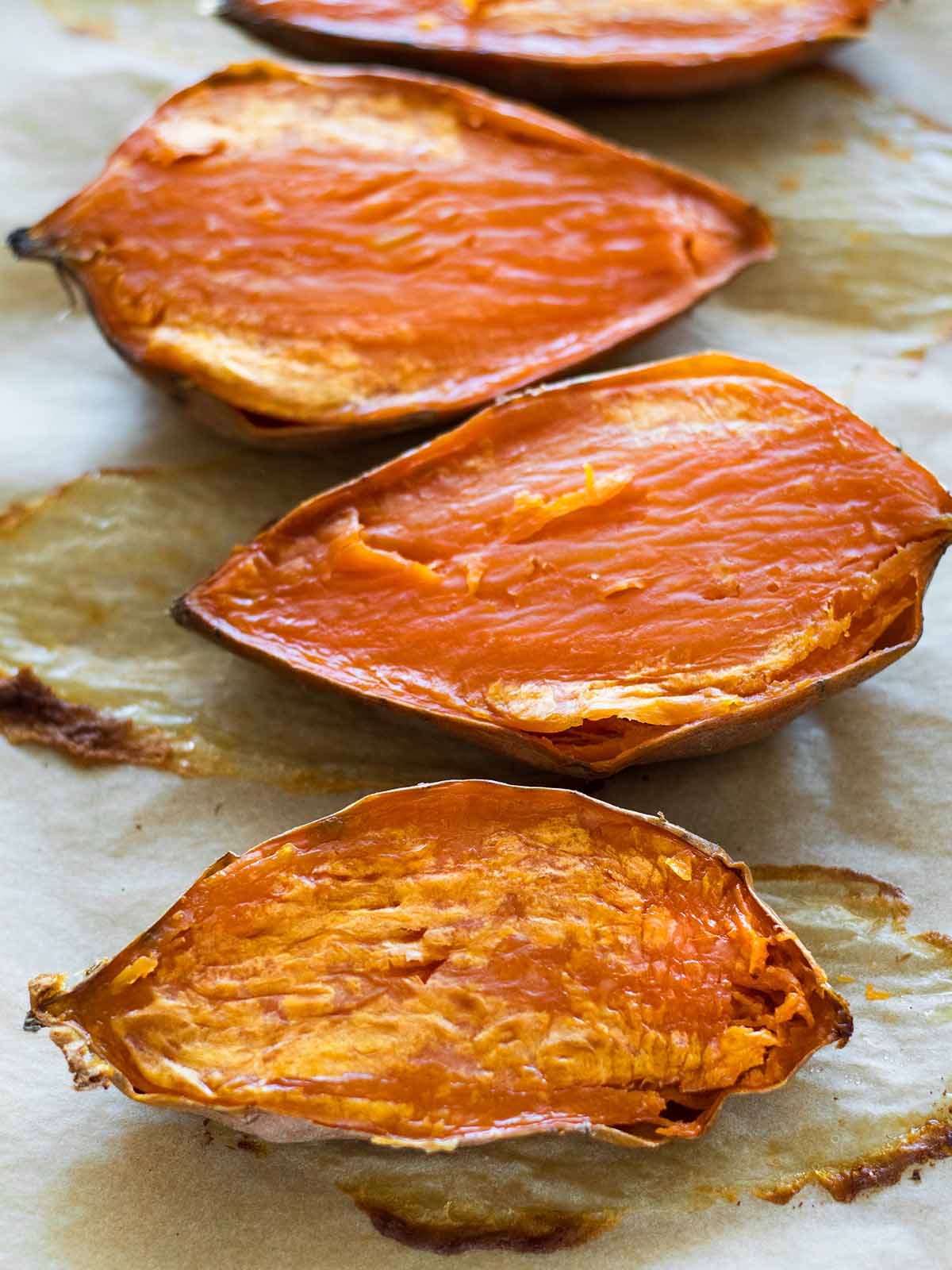 roasted sweet potatoes sliced in half