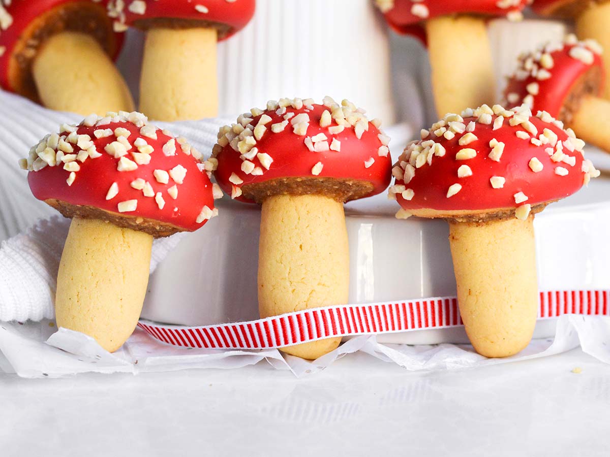 red mushroom shaped cookies