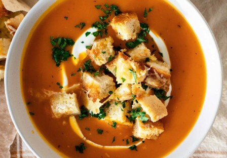 butternut squash soup with gruyere croutons