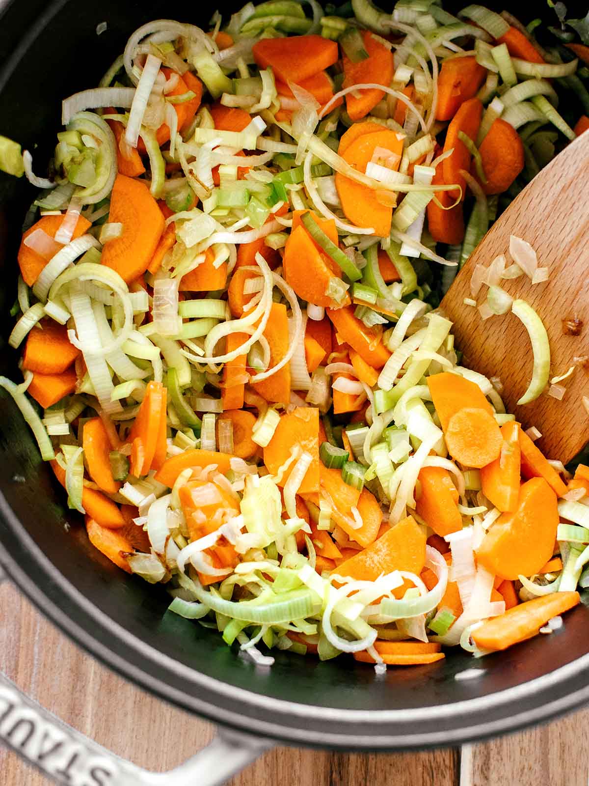sliced leeks and carrots for soup
