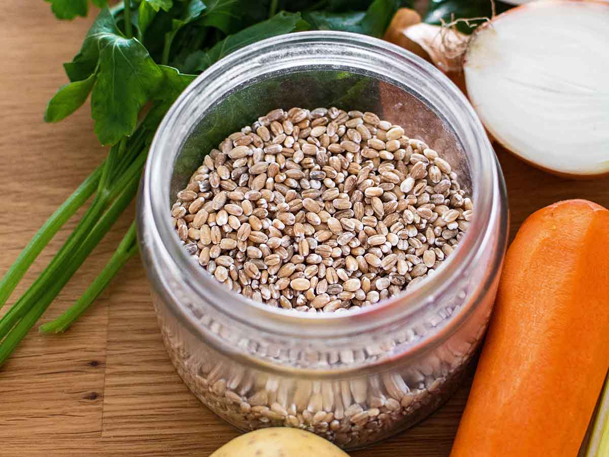 raw pearl barley in a jar