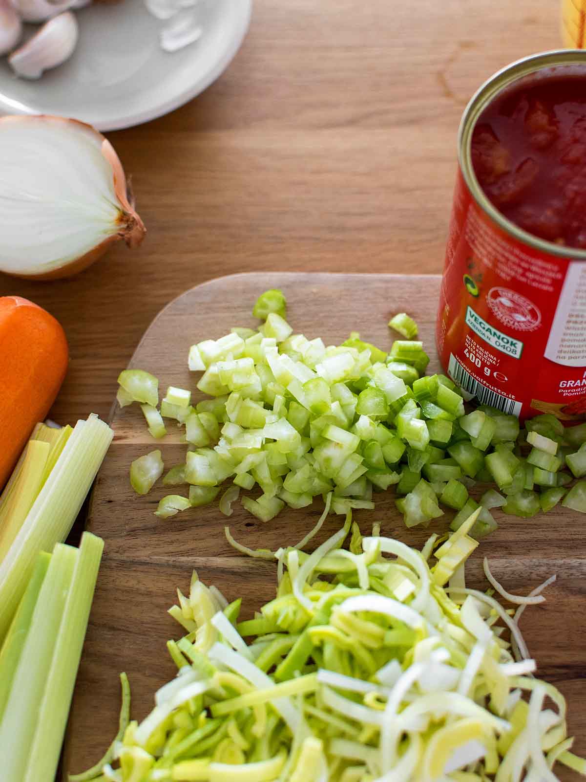 diced celery and leeks for soup
