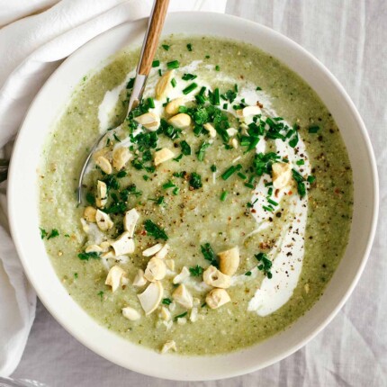 broccoli cauliflower soup with brussel sprouts
