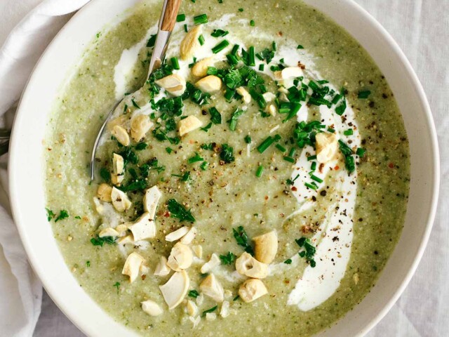 broccoli cauliflower soup with brussel sprouts