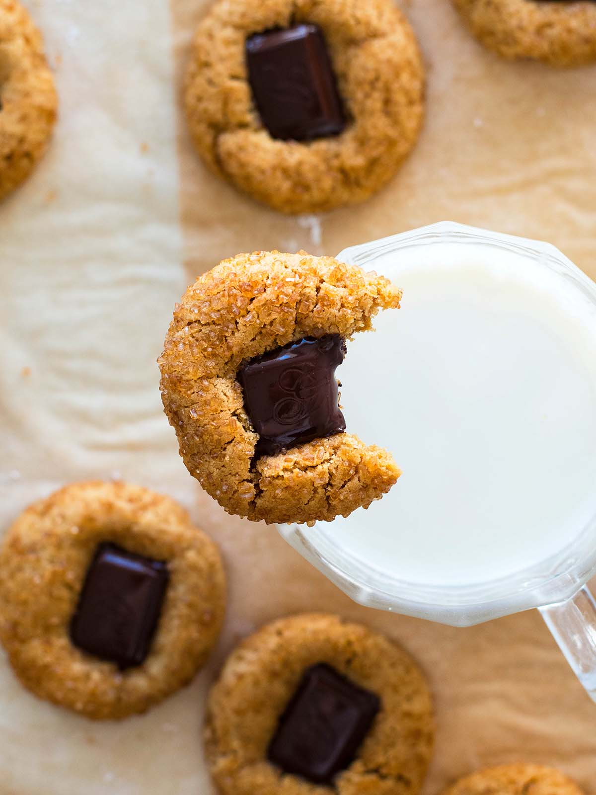 milk with a peanut blossom cookie