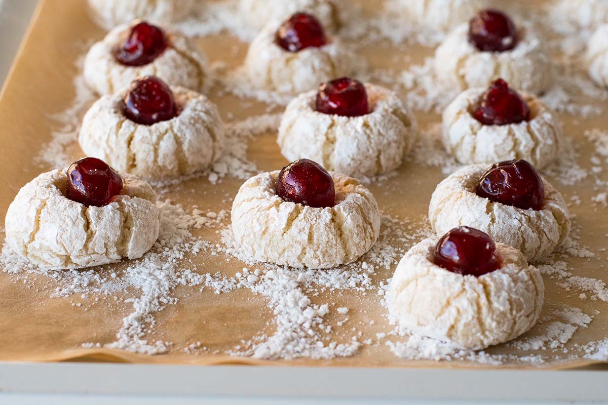 soft almond cookies with candied cherries