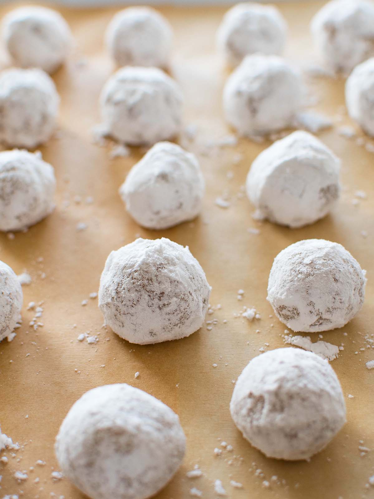 powdered sugar coated almond cookie balls