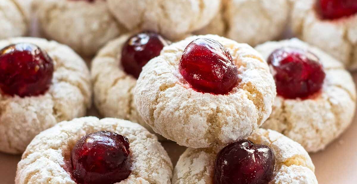 italian soft almond cookies with candied cherries